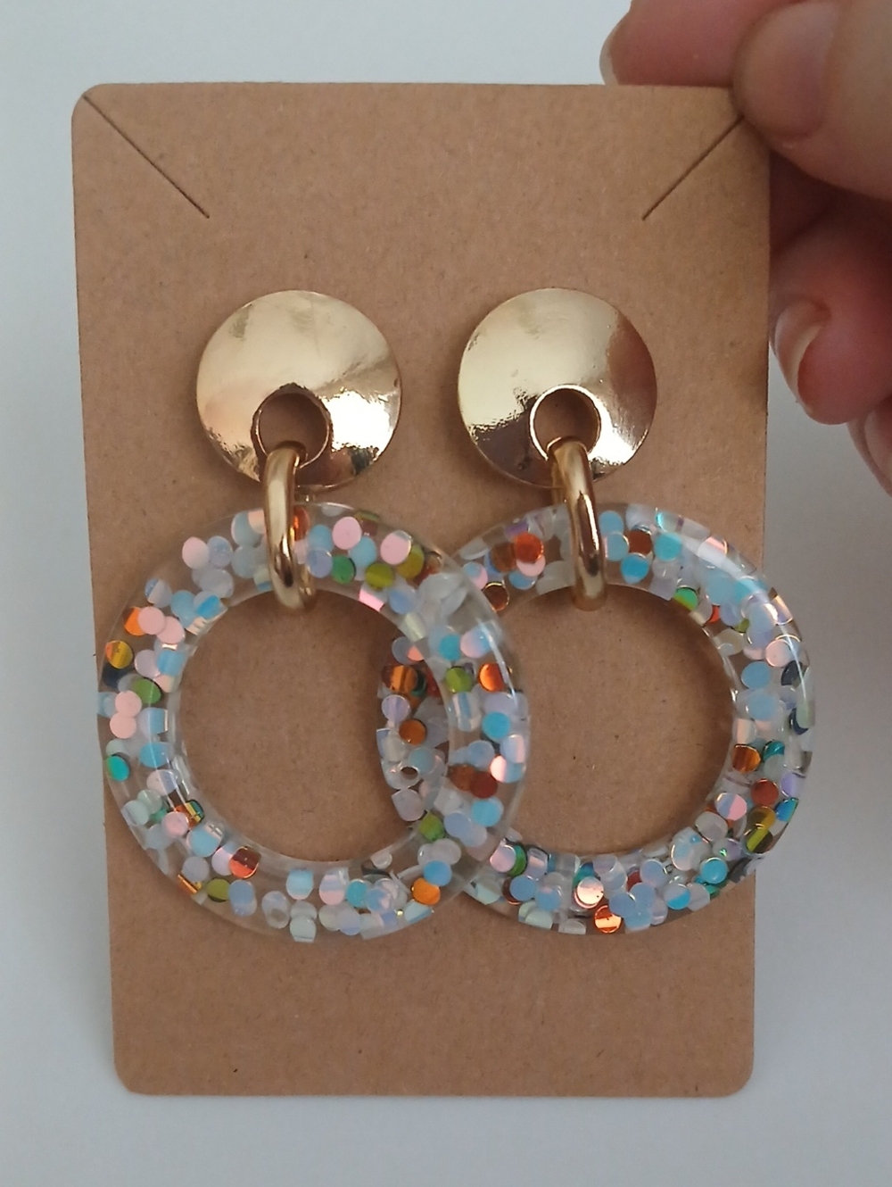 Fashion Jewelry Gold Disc Earrings with Multicolor Confetti Hoops